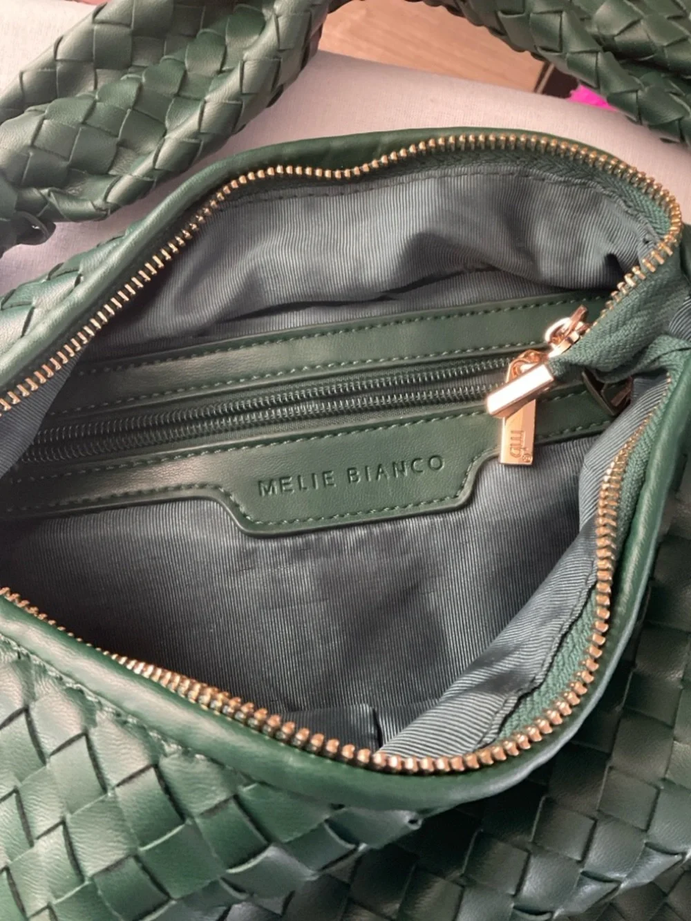 Melie Bianco Emerald Green Woven Hobo Shoulder Bag
